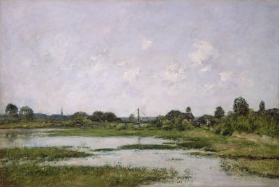 The banks of the river Touques at Trouville during the spring tides by Eugene Louis Boudin